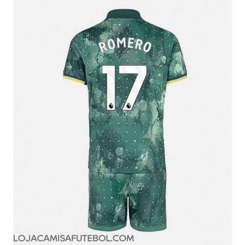 Camisa de Futebol Tottenham Hotspur Cristian Romero #17 Equipamento Alternativo Infantil 2024-25 Manga Curta (+ Calças curtas)